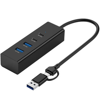 Buy Dual Port USB A C HUB with 4Ports Data Expansion Design Black Color Aluminium Material online manufacture